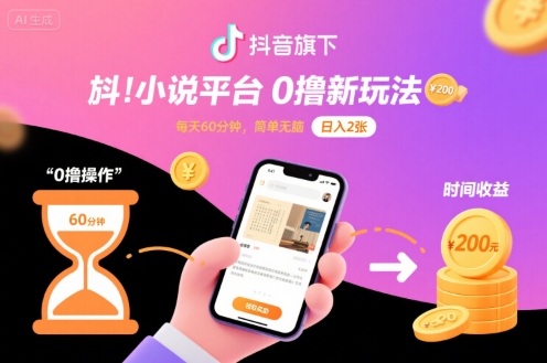 抖音旗下小说平台0撸新玩法，每天挂G60分钟，简单无脑，日入2张【揭秘】-灼光资源宝库