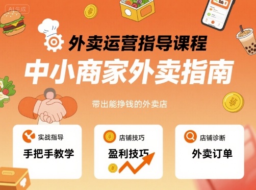 外卖运营指导课程,中小商家外卖指南,手把手带出能挣钱的外卖店-灼光资源宝库