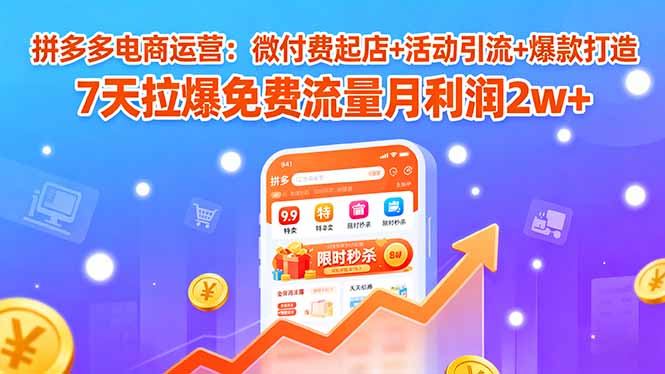 拼多多电商运营:微付费起店+活动引流+爆款打造 7天拉爆免费流量月利润2w+-灼光资源宝库