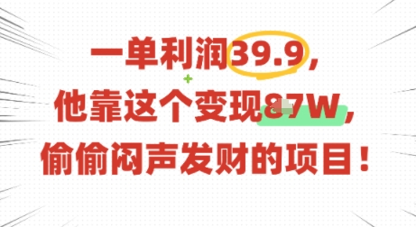 一单利润39.9，有人靠这个变现几十个，偷偷闷声发财的项目-灼光资源宝库