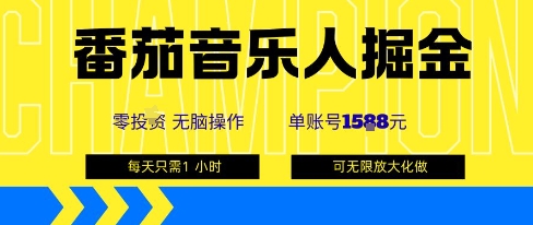 番茄音乐人掘金，单账号最高可撸1k+，可无限矩阵去做，零投入-灼光资源宝库
