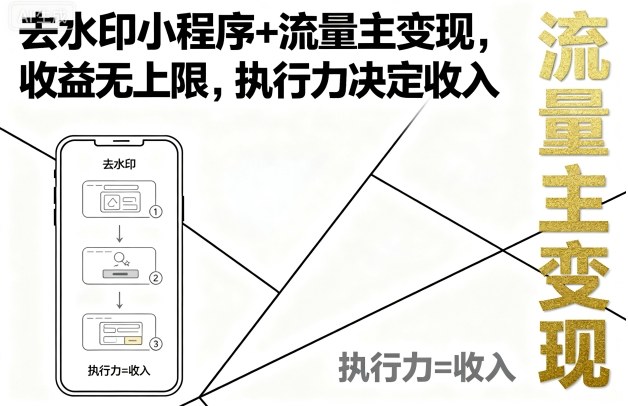 去水印小程序+流量主变现，收益无上限，执行力决定收入-灼光资源宝库