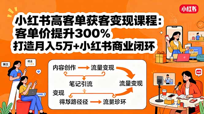 小红书高客单获客变现课程：客单价提升300%，打造月入10万+小红书商业闭环-灼光资源宝库