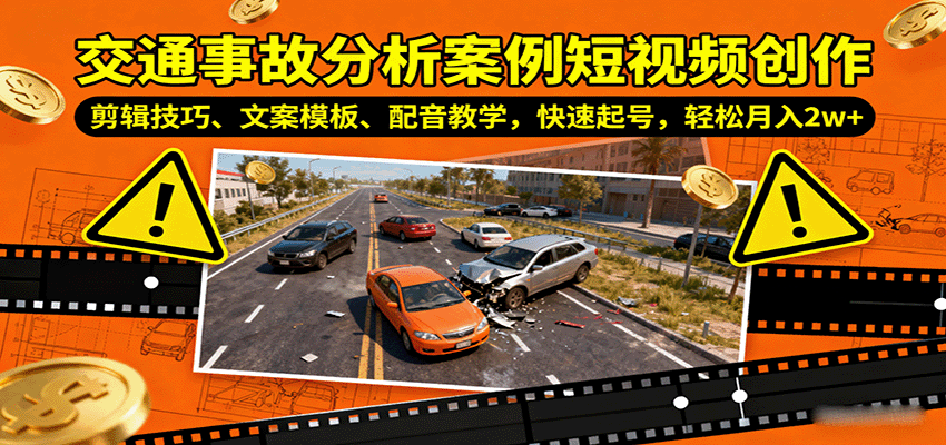 交通事故分析案例短视频创作，剪辑技巧、文案模板、配音教学，快速起号，轻松月入2w+-灼光资源宝库
