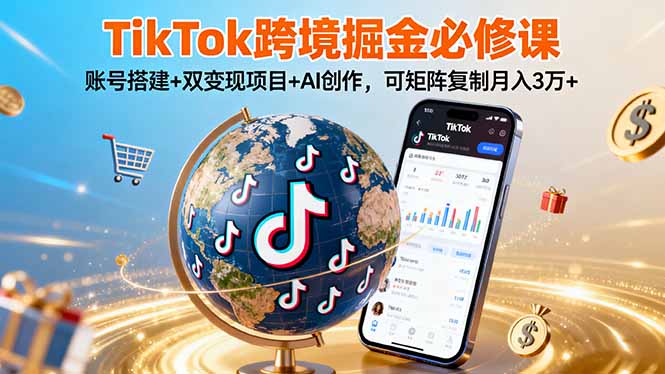 TikTo跨境掘金必修课，账号搭建+双变现项目+AI创作，可矩阵复制月入3万+-灼光资源宝库