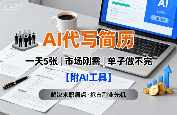 AI代写简历,一天5张,今年找工作难,市场刚需,单子做不完【附AI工具】-灼光资源宝库