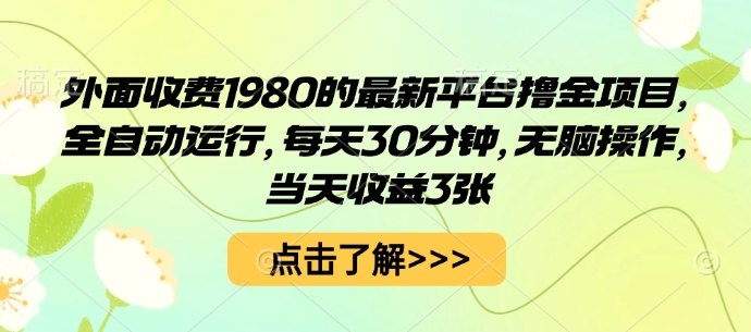 外面收费1980的最新平台撸金项目，全自动运行，每天30分钟，无脑操作，当天收益3张【揭秘】-灼光资源宝库