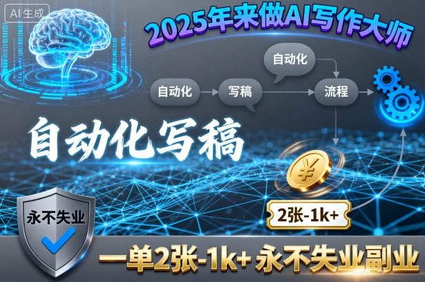 2025年来做AI写作大师，自动化写稿，一单2张-1k+，永不失业副业-灼光资源宝库