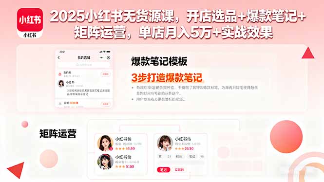 2025小红书无货源课，开店选品+爆款笔记+矩阵运营，单店月入5万+实战效果-灼光资源宝库