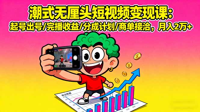 潮式无厘头短视频变现课：起号出号/完播收益/分成计划/商单接洽，月入2万+-灼光资源宝库