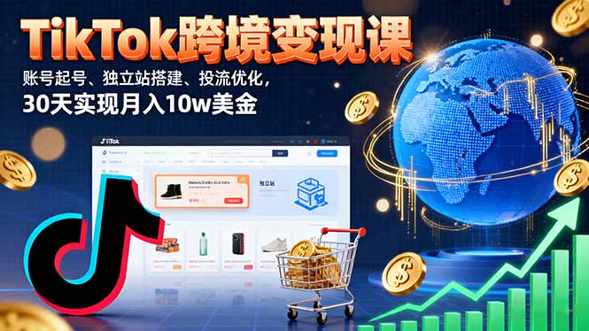 TikTok跨境变现课：账号起号、独立站搭建、投流优化，30天实现月入10w美金-灼光资源宝库