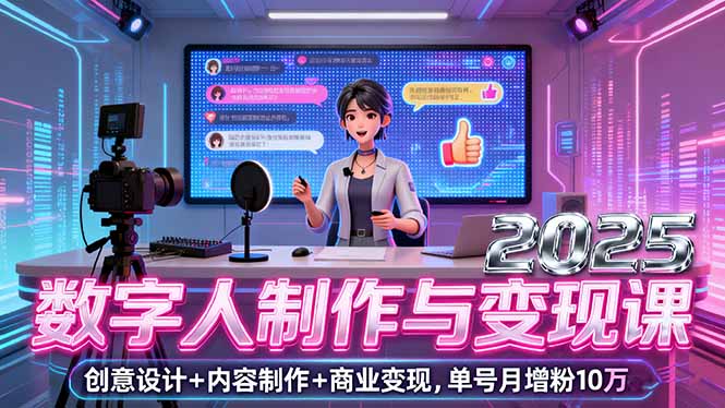 2025数字人制作与变现课，创意设计+内容制作+商业变现，单号月增粉10万+-灼光资源宝库