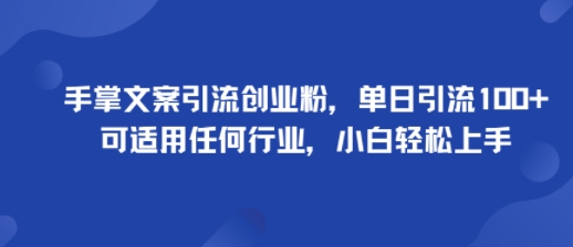 手掌文案引流创业粉，单日引流100+，可适用任何行业，小白轻松上手-灼光资源宝库