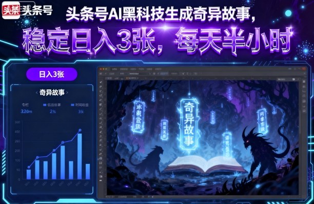 头条号AI黑科技生成奇异故事，稳定日入3张，每天半小时-灼光资源宝库