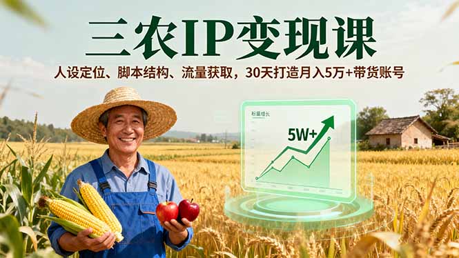 三农IP变现课，人设定位、脚本结构、流量获取，30天打造月入5万+带货账号-灼光资源宝库