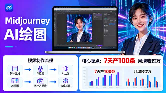 AI绘图照片开口说话视频制作:Midjourney+数字人,7天产100条月增收过万-灼光资源宝库