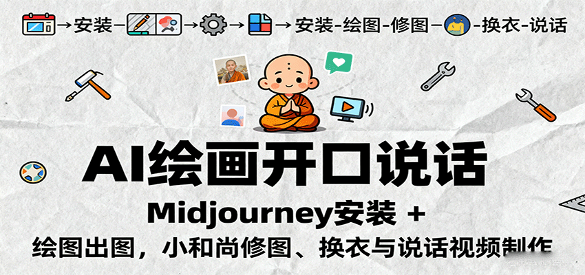 AI绘画开口说话，Midjourney安装 + 绘图出图，小和尚修图、换衣与说话视频制作-灼光资源宝库