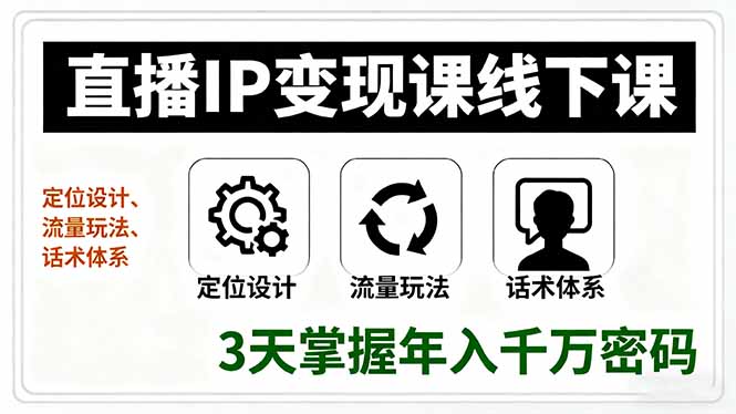 直播IP变现课线下课，定位设计、流量玩法、话术体系，3天掌握年入千万密码-蘑菇资源宝库