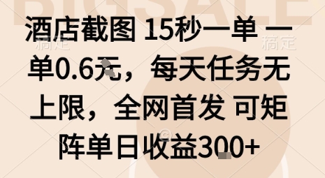 酒店截图15秒一单，一单0.6米，每天任务无上限，全网首发可矩阵单日收益3张【揭秘】-灼光资源宝库