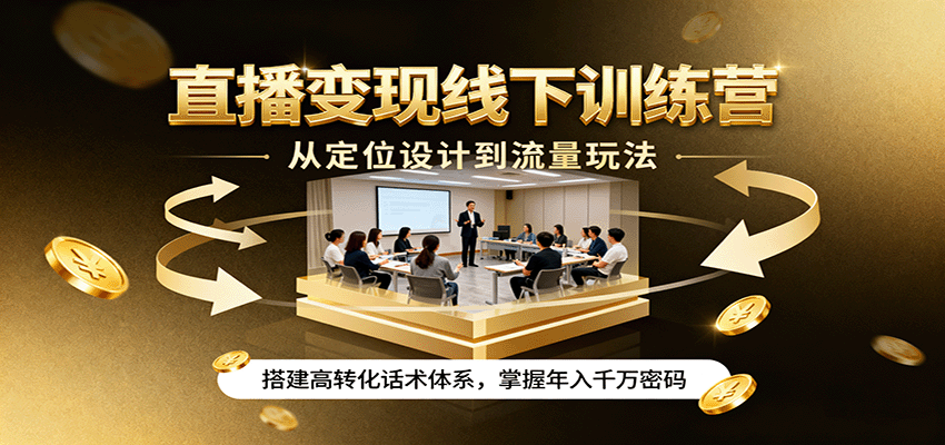 直播变现线下训练营，从定位设计到流量玩法，搭建高转化话术体系，掌握年入千万密码-蘑菇资源宝库