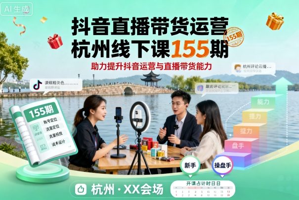 抖音直播带货运营杭州线下课155期，助力提升抖音运营与直播带货能力-灼光资源宝库