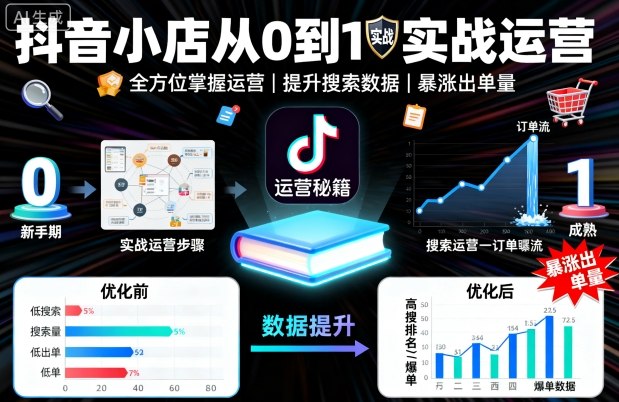 抖音小店从0到1实战运营,帮你全方位掌握小店运营,提升搜索数据与出单量-灼光资源宝库