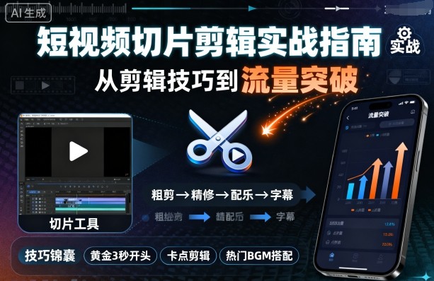 短视频切片剪辑实战指南，从剪辑技巧到流量突破-灼光资源宝库