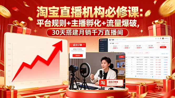 淘宝直播机构必修课：平台规则/主播孵化/流量爆破,30天搭建月销千万直播间-灼光资源宝库