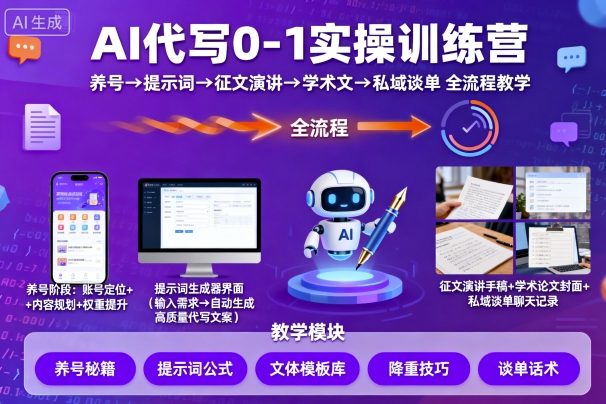 AI代写0-1实操训练营，从养号、提示词、征文演讲、学术文，到私域谈单的全流程教学-灼光资源宝库