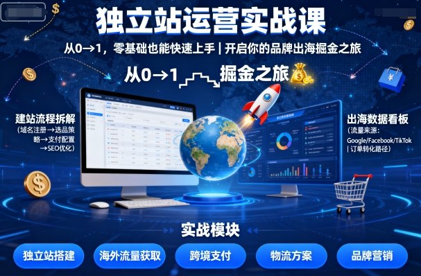 独立站运营实战课，​从0到1，零基础也能快速上手，开启你的品牌出海掘金之旅-灼光资源宝库