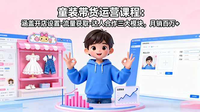 童装带货运营课程:涵盖开店设置-流量获取-达人合作三大模块,月销百万+-灼光资源宝库