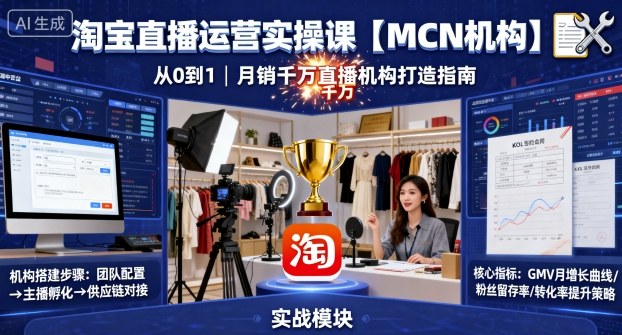 淘宝直播运营实操课【MCN机构】,从0到1做一家月销千W的直播机构-灼光资源宝库