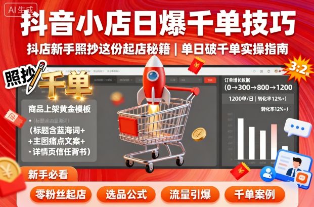 抖音小店日爆千单技巧，抖店新手照抄这份起店秘籍，单日破千单-灼光资源宝库