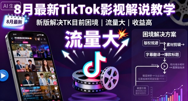 8月最新TikTok影视解说教学，新版解决TK目前困境，流量大，收益高-灼光资源宝库