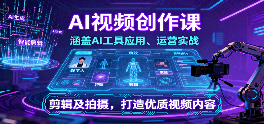 AI视频创作课，涵盖AI工具应用、运营实战、剪辑及拍摄，打造优质视频内容-灼光资源宝库