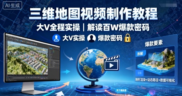 三维地图视频制作教程，大V全程实操，解读百W爆款密码-灼光资源宝库