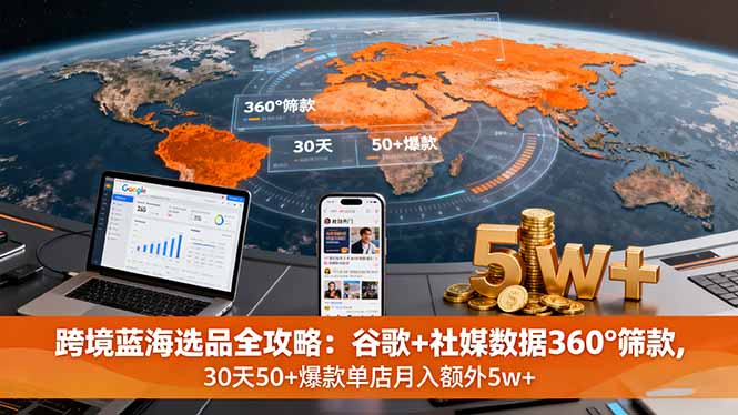 跨境蓝海选品全攻略：谷歌+社媒数据360°筛款,30天50+爆款单店月入额外5w+-灼光资源宝库