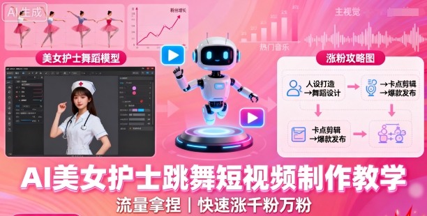 AI美女护士跳舞短视频制作教学,流量拿捏,快速涨千粉万粉【提示词+视频教程】-灼光资源宝库