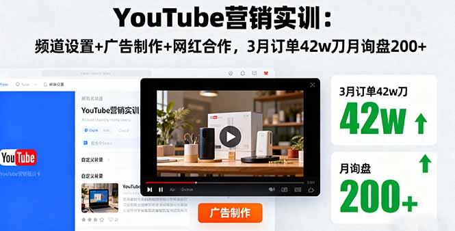 YouTube营销实训：频道设置+广告制作+网红合作，3月订单42w刀月询盘200+-灼光资源宝库