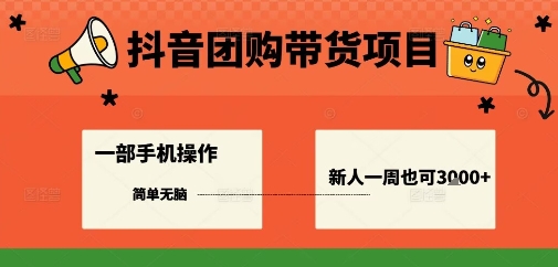 抖音团购带货项目，一部手机简单操作，一周3k+-灼光资源宝库