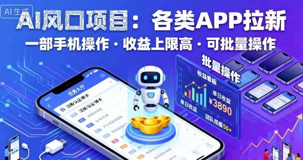 AI风口项目,各类APP拉新,一部手机就可以操作,收益上限高,可批量操作-灼光资源宝库
