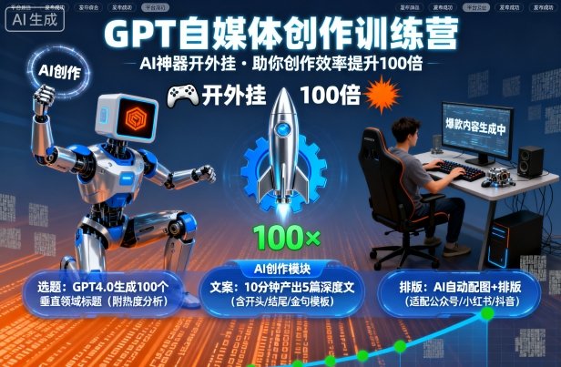 GPT自媒体创作训练营：AI神器开外挂，助你创作效率提升100倍-灼光资源宝库