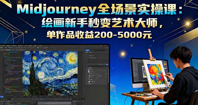 Midjourney全场景实操课:绘画新手秒变艺术大师,单作品收益200-5000元-灼光资源宝库