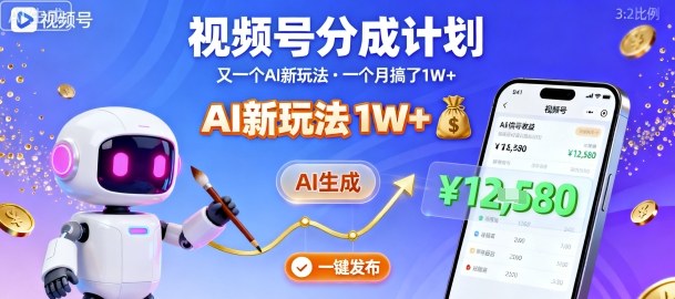 视频号分成计划：又一个AI新玩法，一个月搞了1W+，纯AI生成，一键发布即可-灼光资源宝库