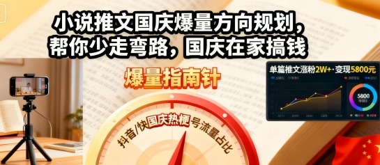 小说推文国庆爆量方向规划，帮你少走弯路，国庆在家搞钱-灼光资源宝库