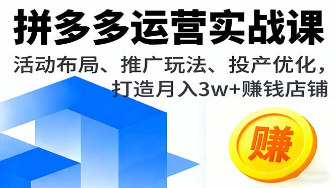 拼多多运营实战课，活动布局、推广玩法、投产优化，打造月入3w+赚钱店铺-灼光资源宝库
