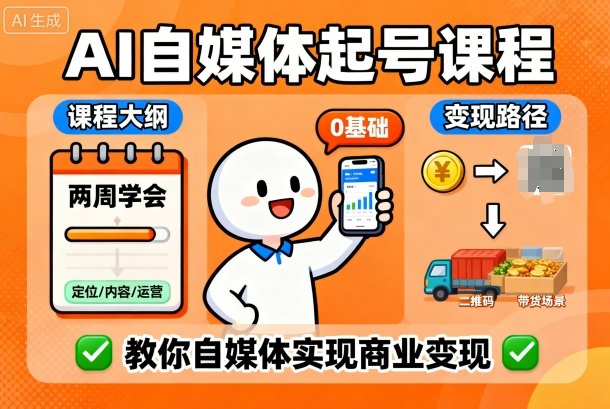 AI自媒体起号课程,0基础小白两周学会,教你自媒体实现商业变现-灼光资源宝库