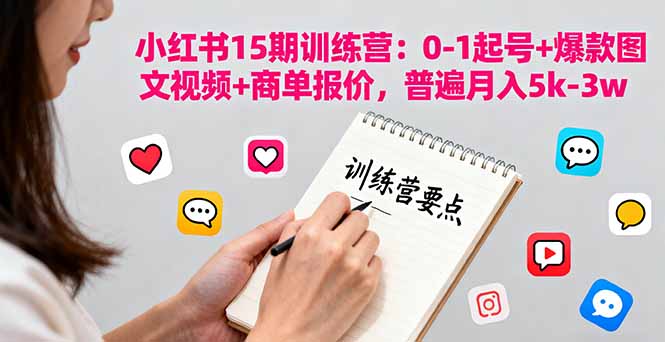 小红书15期训练营:0-1起号+爆款图文视频+商单报价,普遍月入5k-3w-灼光资源宝库