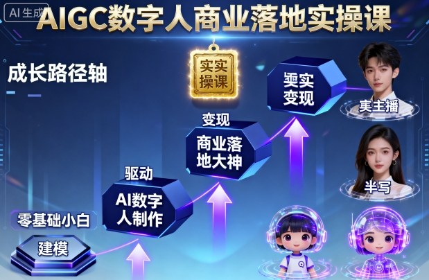 AIGC数字人商业落地实操课，从零基础小白到AI数字人大神-灼光资源宝库