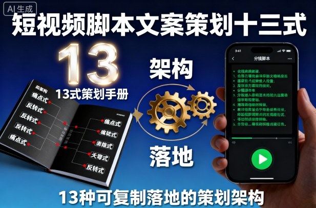 短视频脚本文案策划十三式，13种可复制落地的策划架构-蘑菇资源宝库